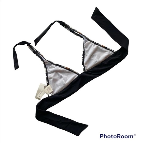 Cute bikini top Perry Ellis triangle Halter Black gray size Medium Polka Dot nwt - Picture 8 of 9